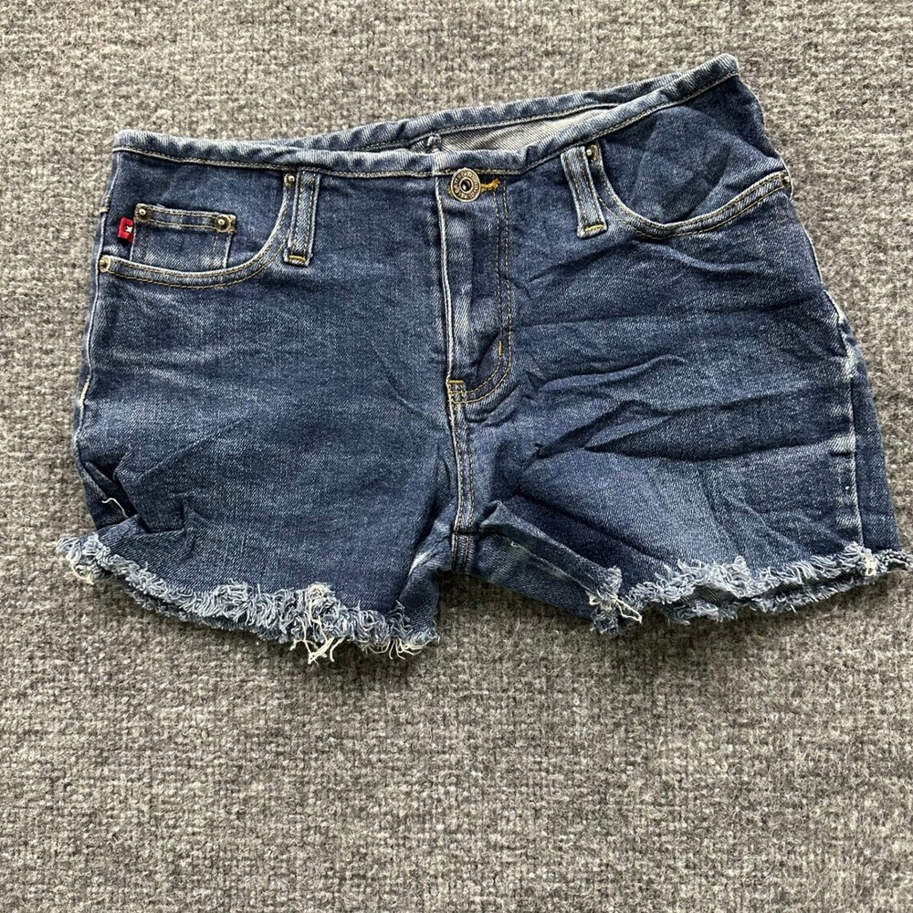 Zana-Di Denim Shorts Womens Size 1 Blue Dark Wash Raw Hem Cut Off Stretch Y2K